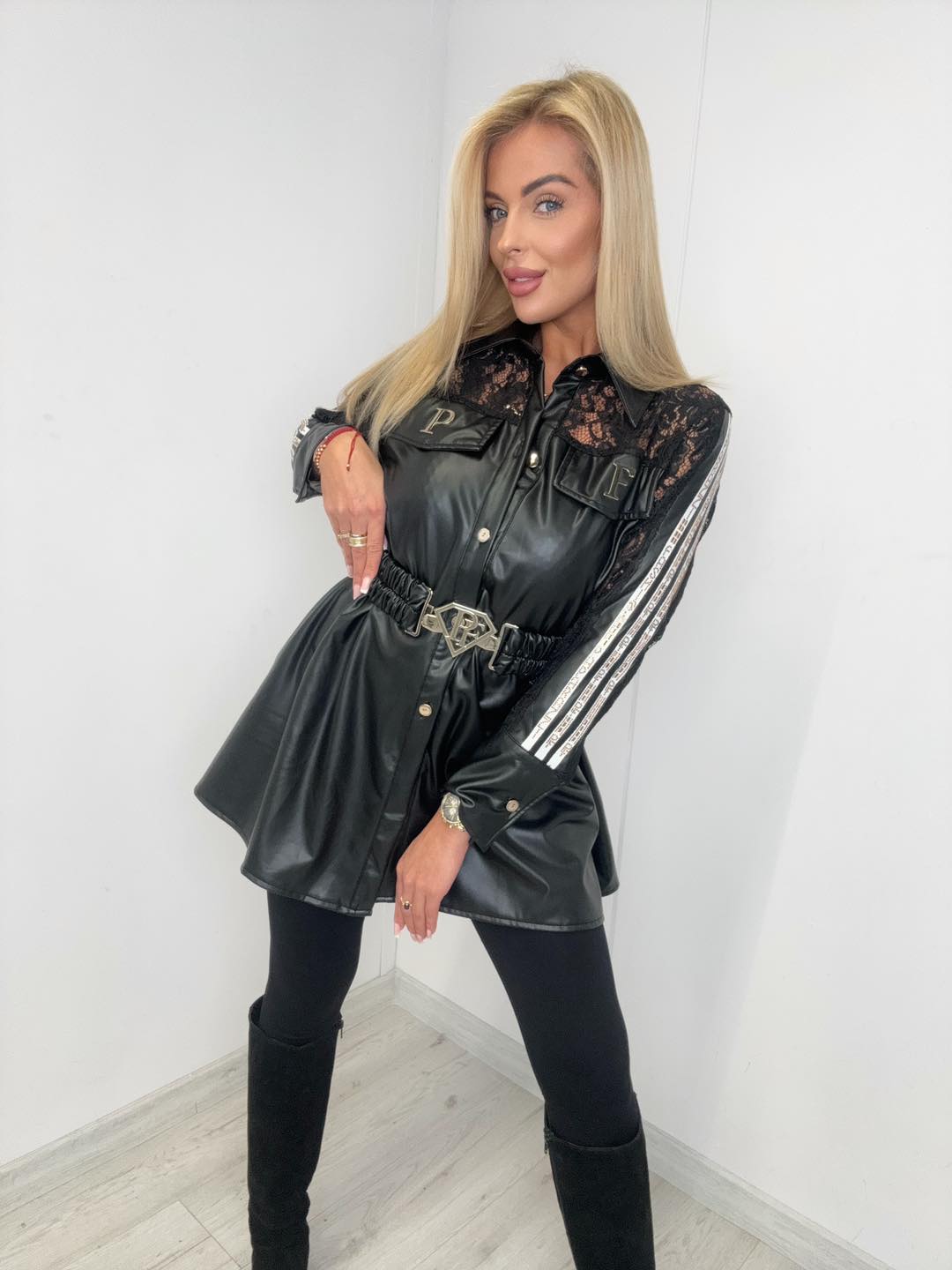 Hemdbluse Leder mit Spitze