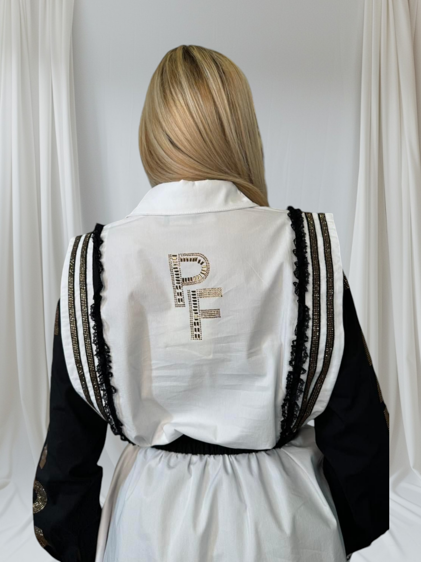 Hemdbluse Weiß-Schwarz