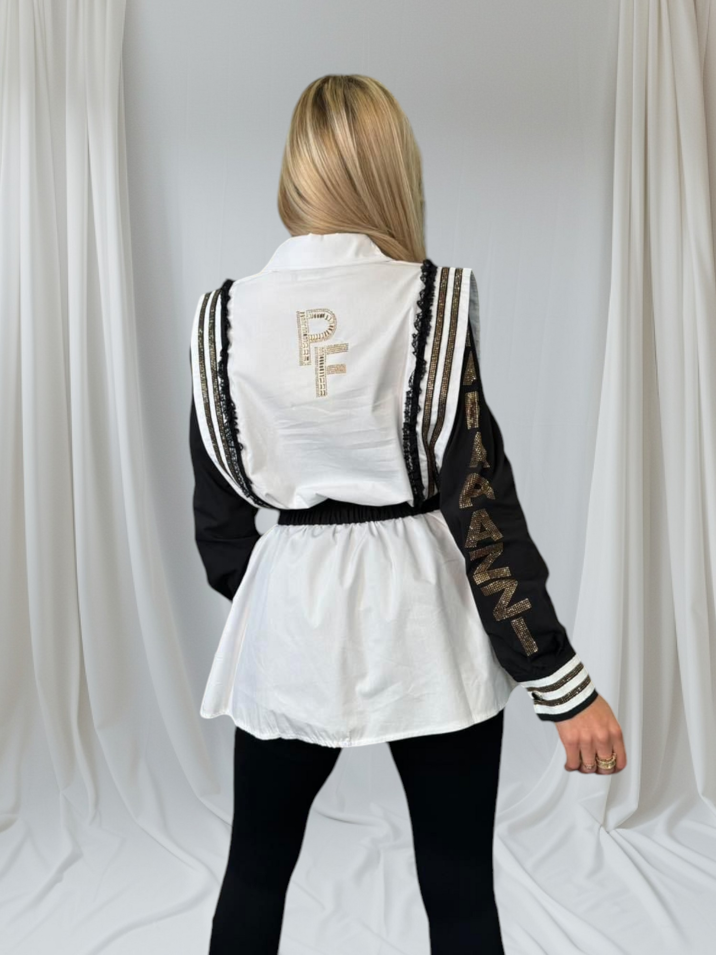 Hemdbluse Weiß-Schwarz