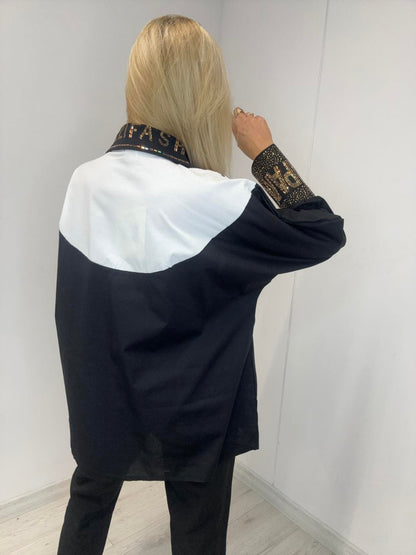 Hemdbluse Schwarz-Weiß