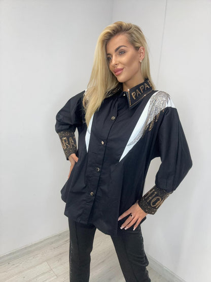 Hemdbluse Schwarz-Weiß