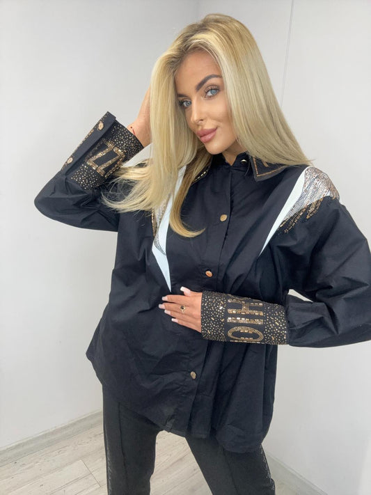 Hemdbluse Schwarz-Weiß