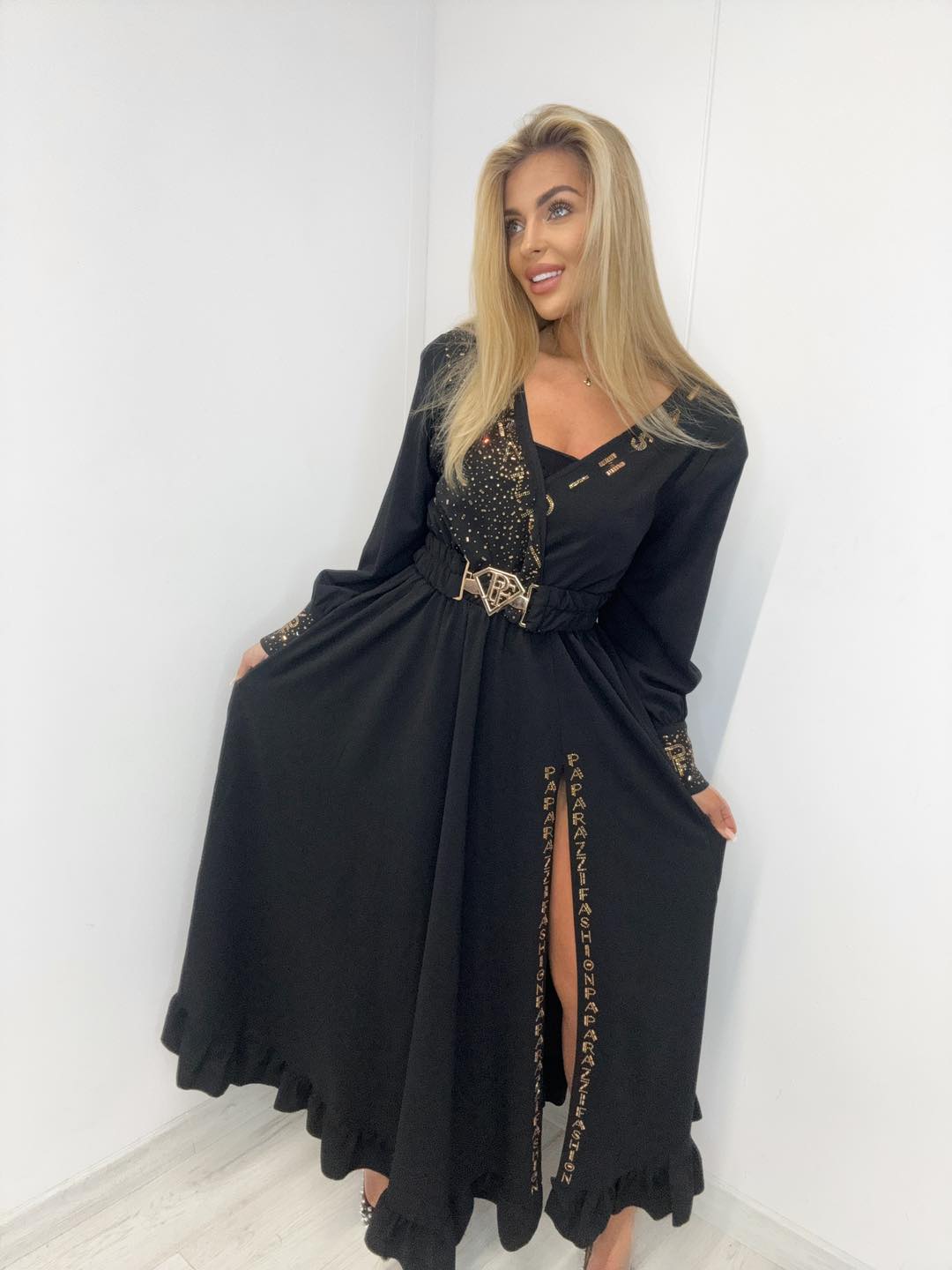 Kleid Maxi Schwarz mit Schlitz