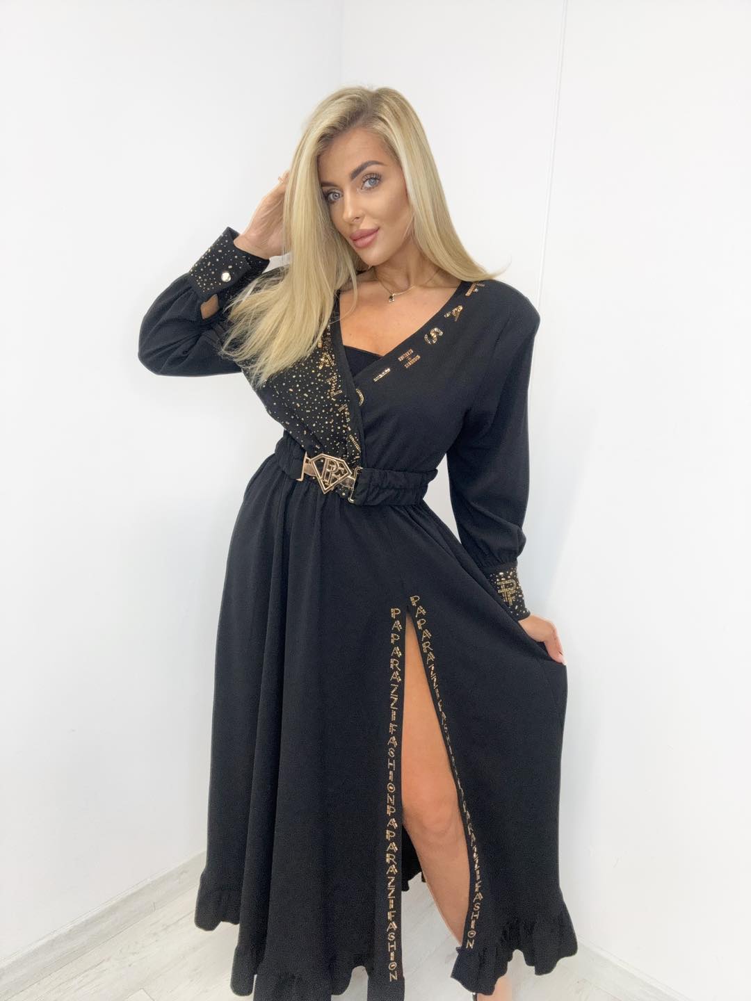 Kleid Maxi Schwarz mit Schlitz