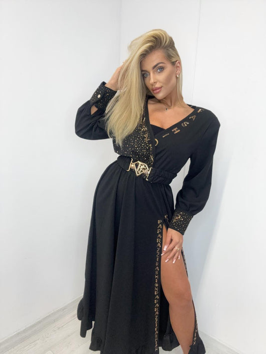 Kleid Maxi Schwarz mit Schlitz
