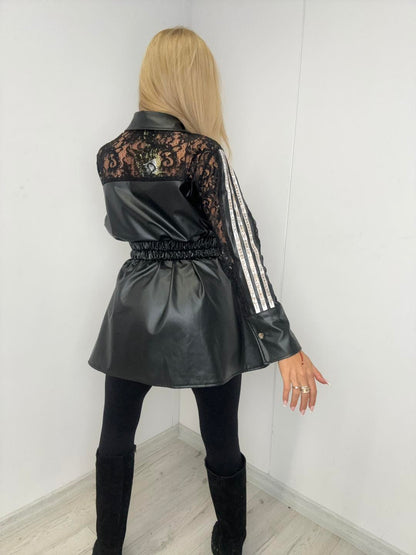 Hemdbluse Leder mit Spitze