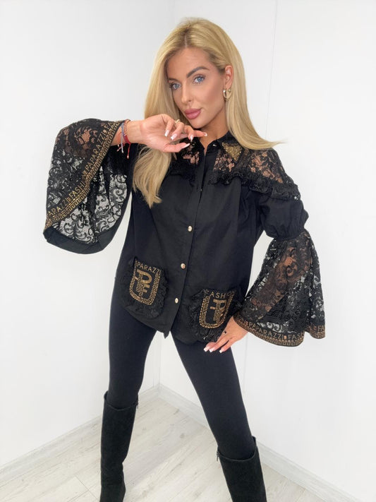 Hemdbluse mit Spitze