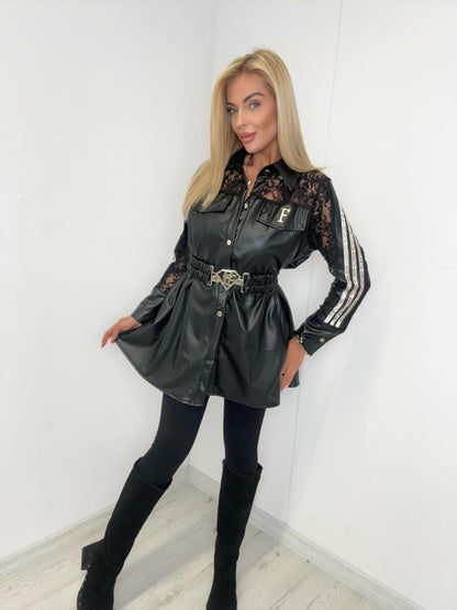 Hemdbluse Leder mit Spitze