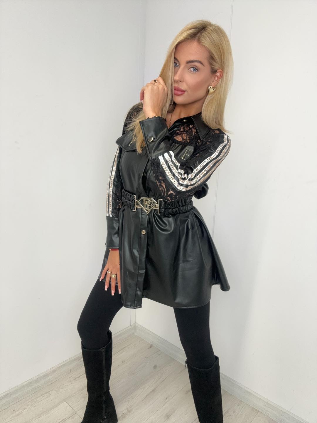 Hemdbluse Leder mit Spitze