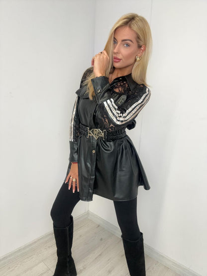Hemdbluse Leder mit Spitze