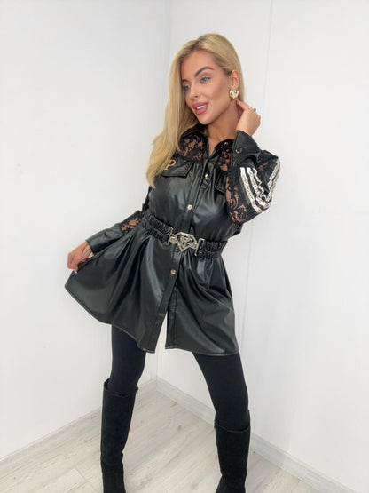 Hemdbluse Leder mit Spitze