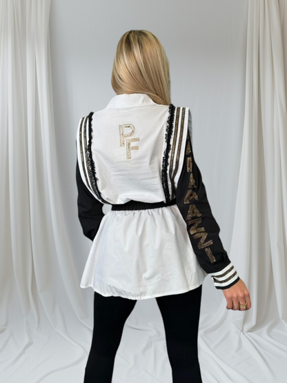 Hemdbluse Weiß-Schwarz